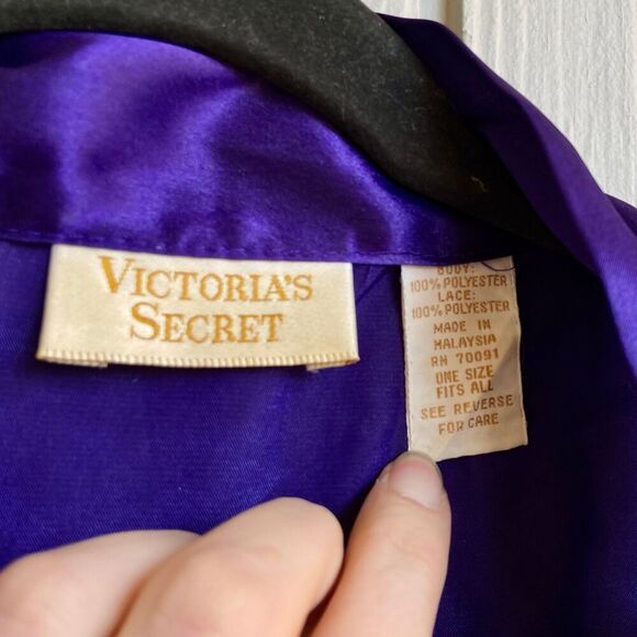 Vintage 1980s Victoria’s Secret Purple Lace & Satin Kimono Robe OS - Glam Linger - Picture 3 of 6